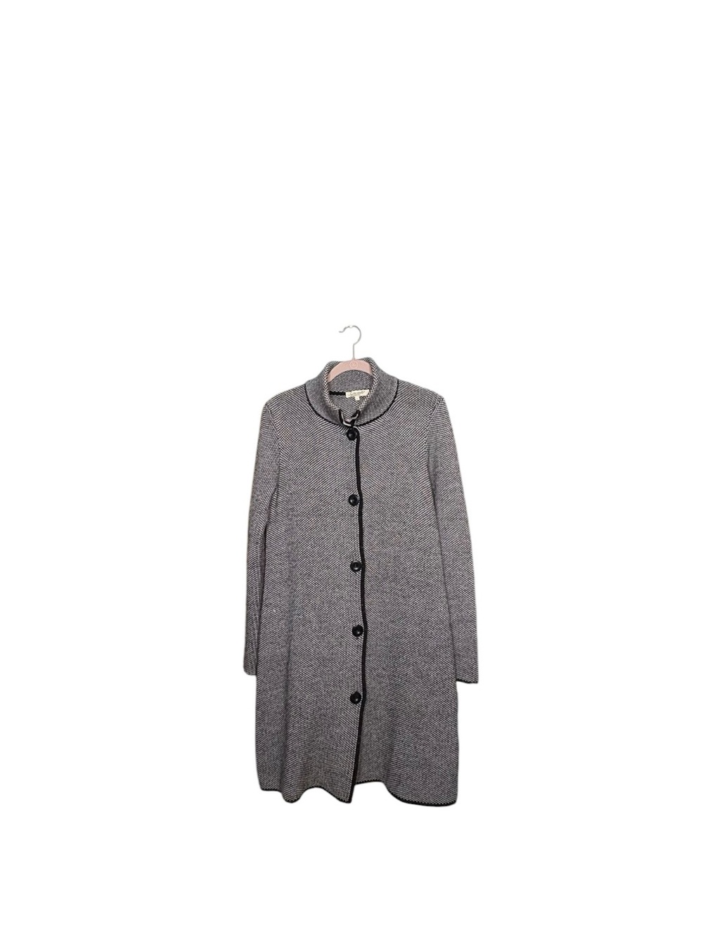 Cocogio Long Gray Button-Front Knit Dress with Contrasting Trim sz L